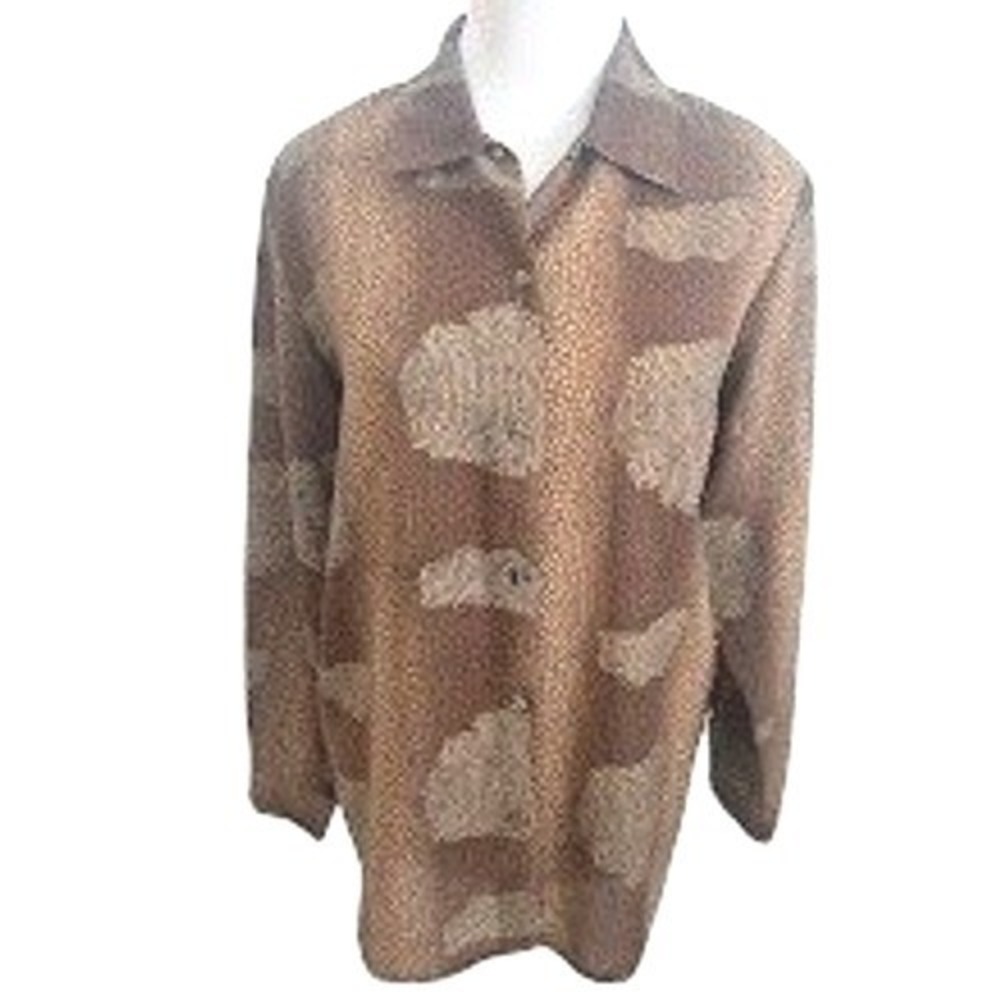 Vtg Courtenay Womens Brown Snakeskin Print Button Down Long Sleeve Blouse Size L